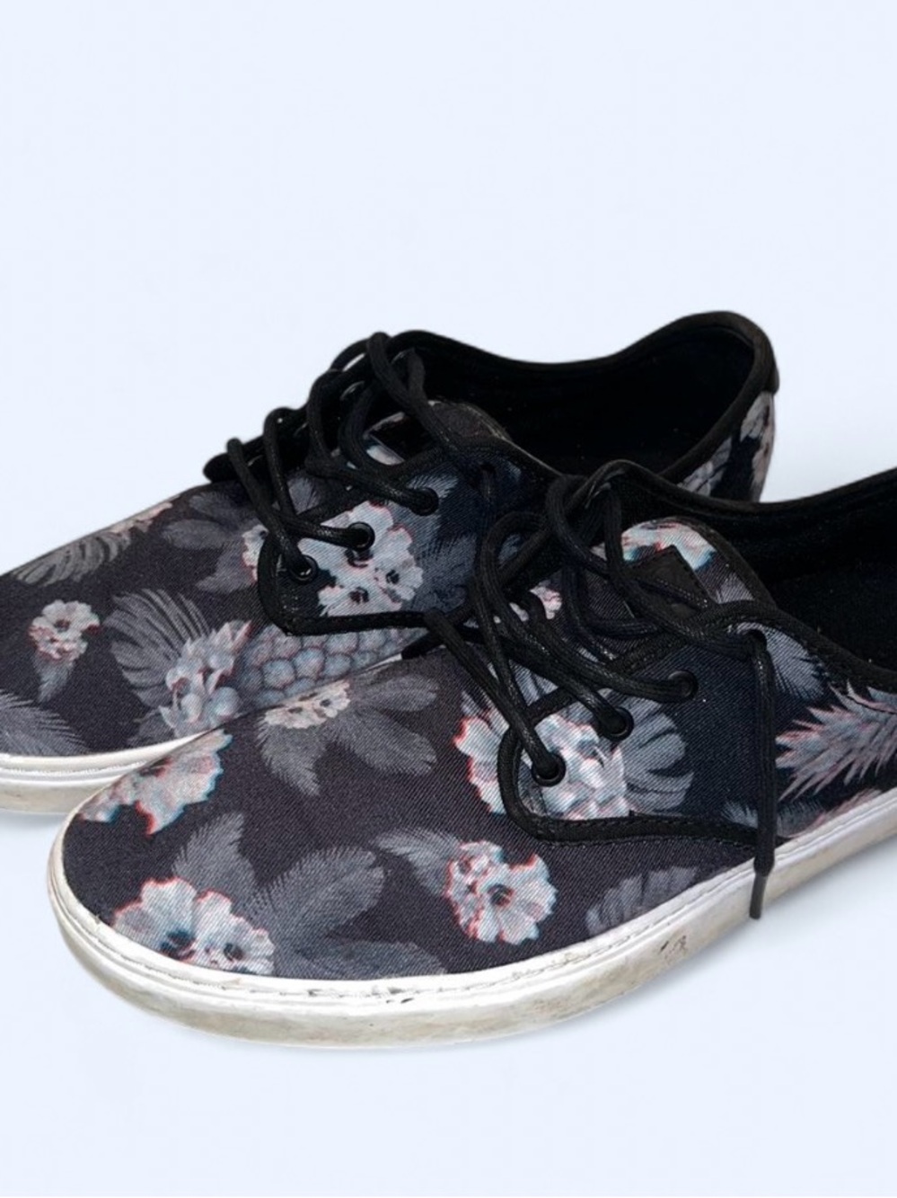 Vans Black Floral & Pineapple Canvas Lace-Up Sneakers